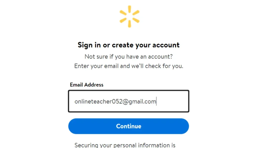 Enter email to check your account on Walmart