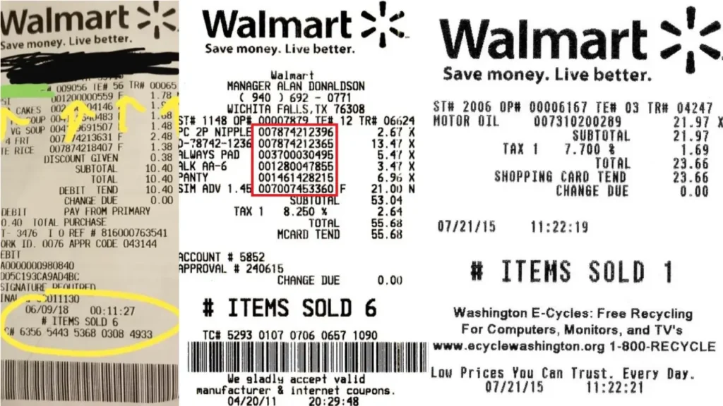 How to read a Walmart receipt, Walmart receipt codes